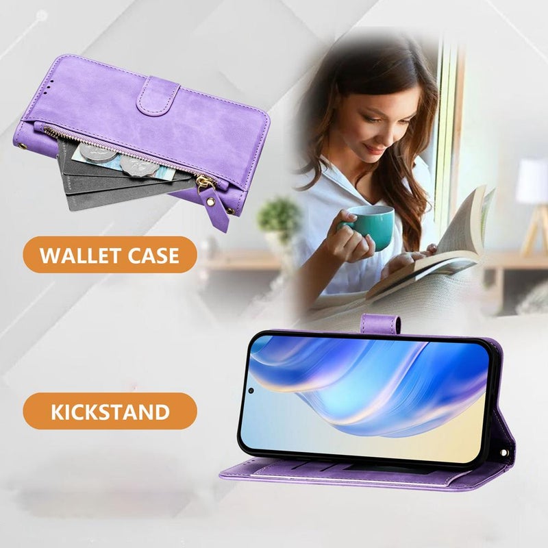 HuHa Case Cover For Infinix Smart 10 4G Multi-Card Slots Zipper Wallet Leather Phone Case(Purple) - Image 3