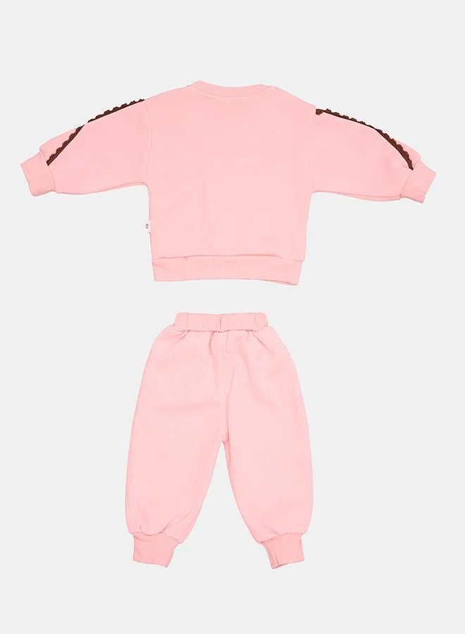 babyqlo Pink Bunny Tracksuit With Frill Detailing