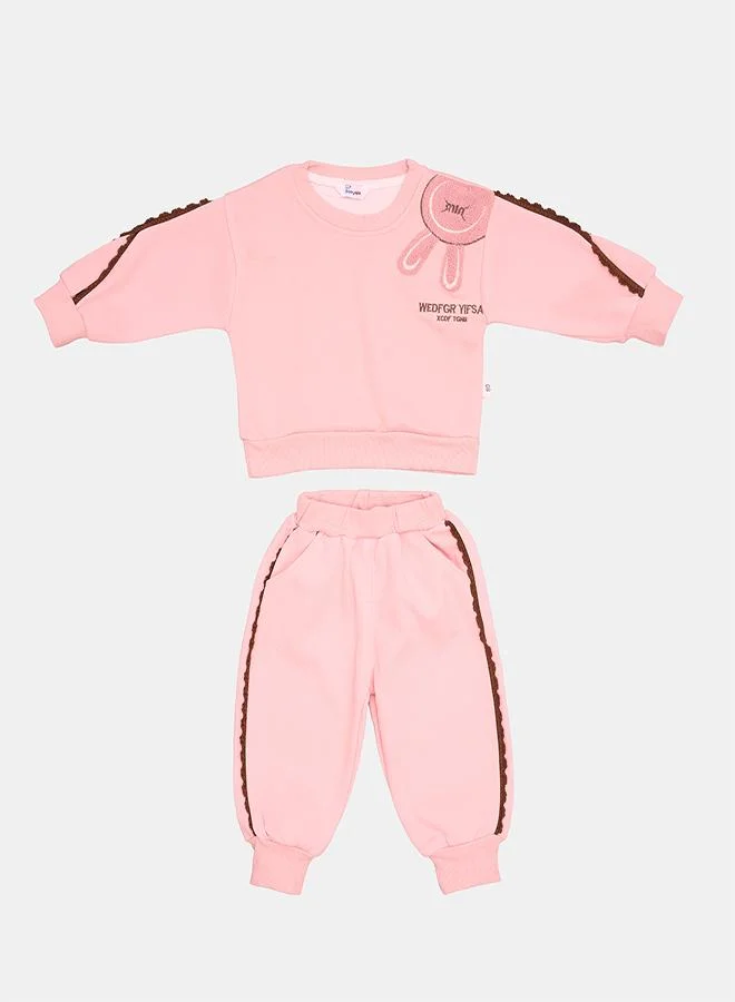 babyqlo Pink Bunny Tracksuit With Frill Detailing