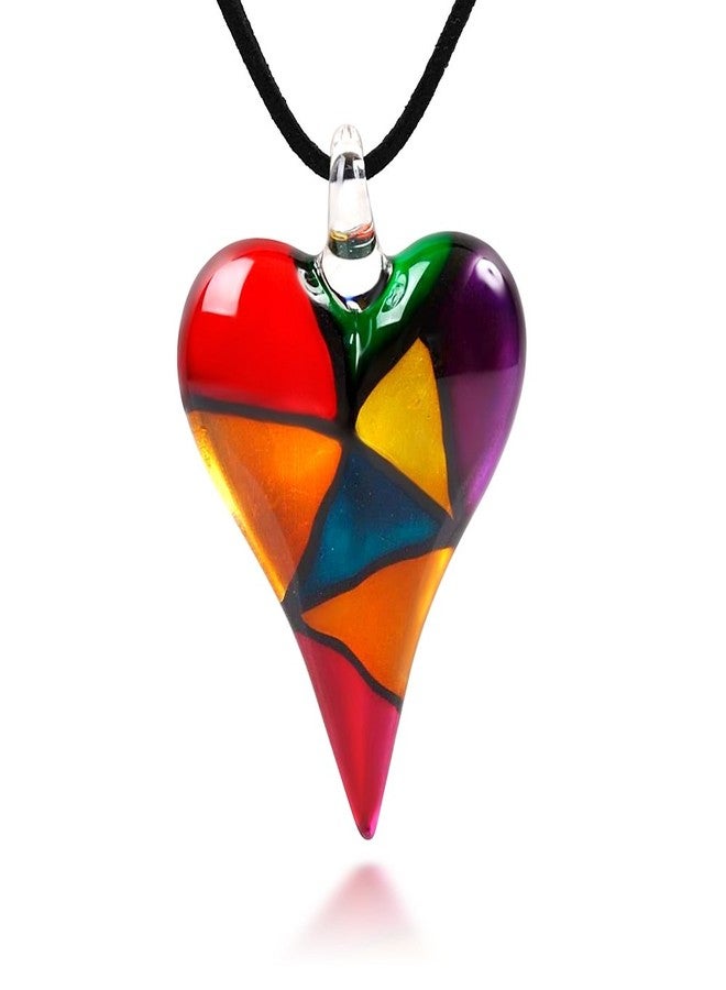 CHUVORA Glass Heart Necklace for Women - Mosaic Glass Heart Pendant Necklace - Large Puffy Chunky Heart Necklace - Purple Green Black Red Heart Necklace - Image 1