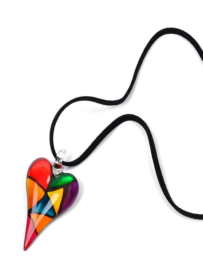 CHUVORA Glass Heart Necklace for Women - Mosaic Glass Heart Pendant Necklace - Large Puffy Chunky Heart Necklace - Purple Green Black Red Heart Necklace - Image 4
