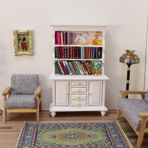 Cutemini 112 Scale Miniature Cupboard Bookshelf Classic Wooden Mini Storage Hutch Kitchen Dollhouse Bookshelf Wood Cabinet 112 Furniture Display Showcase Decoration Sideboard Accessories White - Image 5
