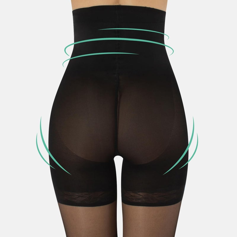 CALZITALY High Waist tights Control Top Shaping Nylons, Shaping Pantyhose, 20 Denier Sheer Shaping Tights for All Day Use (Large, Black) - Image 4