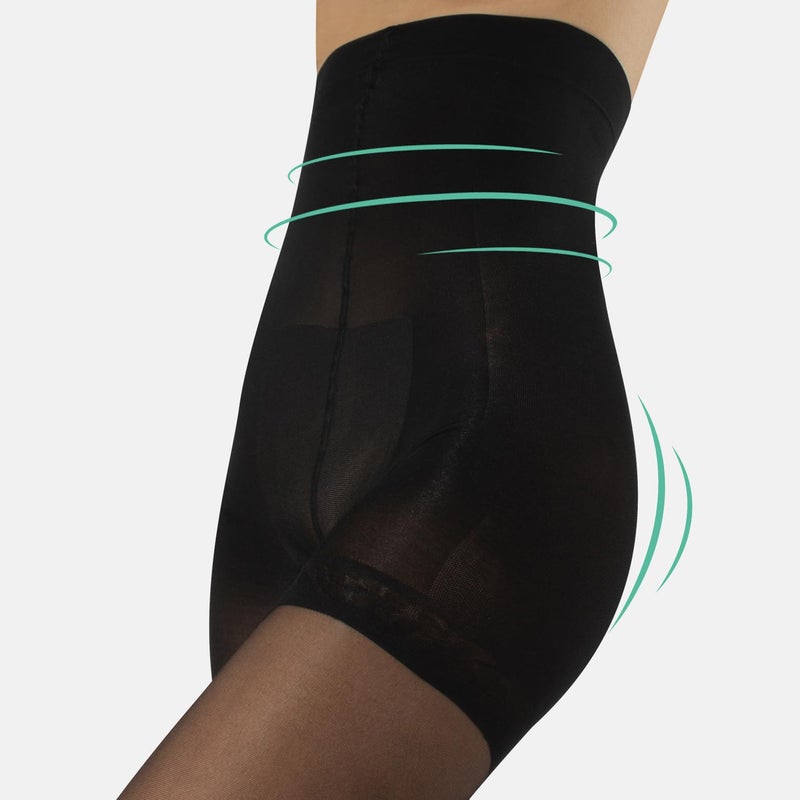 CALZITALY High Waist tights Control Top Shaping Nylons, Shaping Pantyhose, 20 Denier Sheer Shaping Tights for All Day Use (Large, Black) - Image 3