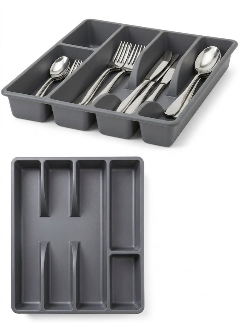 Ikea 5-Compartment Cutlery Drawer Organizer Tray 31 x 26 x 4.5 cm – Durable Plastic Kitchen Drawer Organizer for Spoons, Forks, Knives, Spices and Small Accessories, Space-Saving Easy-Clean Storage Tray, Fits Most Kitchen Drawers and Keeps Utensils Organized and Protected from Scratches - Grey - Image 1