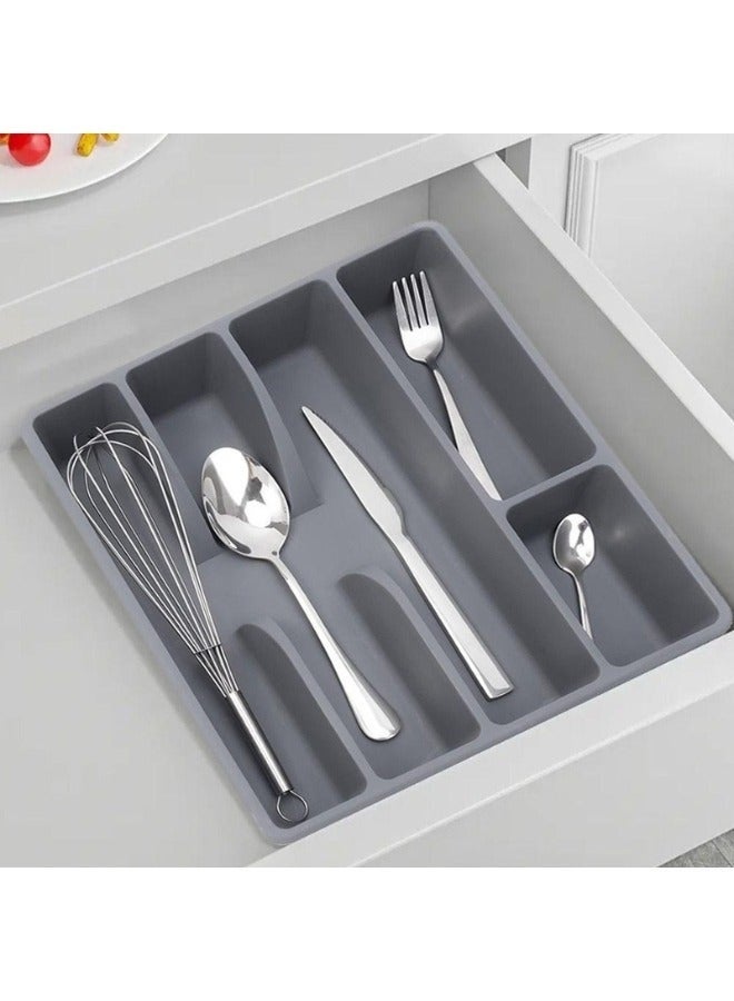 Ikea 5-Compartment Cutlery Drawer Organizer Tray 31 x 26 x 4.5 cm – Durable Plastic Kitchen Drawer Organizer for Spoons, Forks, Knives, Spices and Small Accessories, Space-Saving Easy-Clean Storage Tray, Fits Most Kitchen Drawers and Keeps Utensils Organized and Protected from Scratches - Grey - Image 3