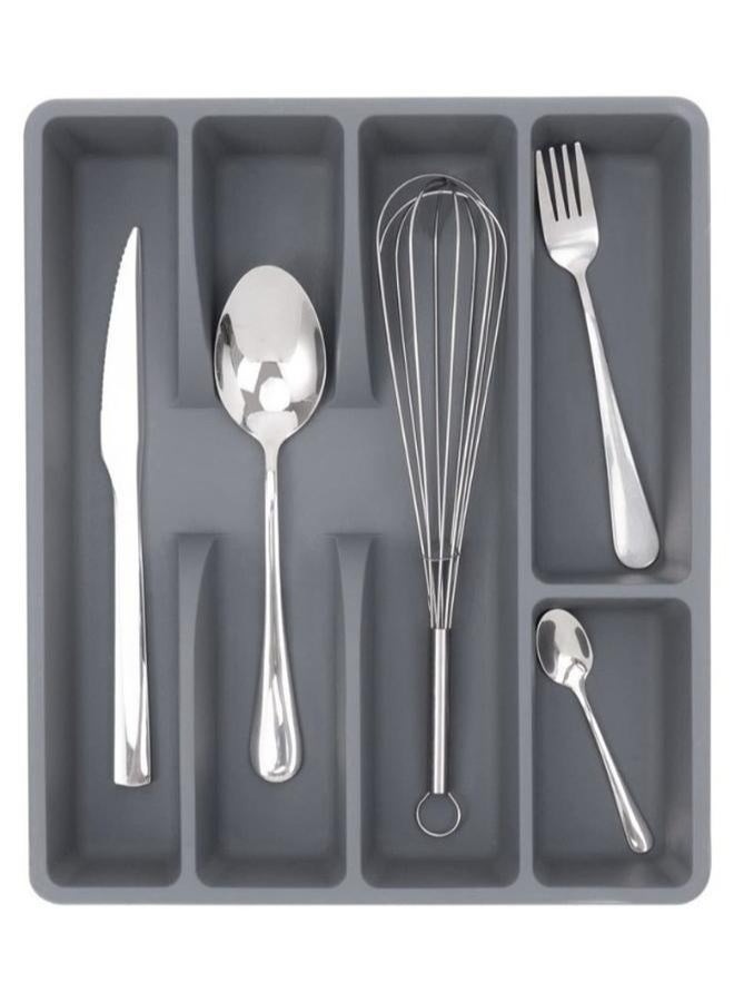 Ikea 5-Compartment Cutlery Drawer Organizer Tray 31 x 26 x 4.5 cm – Durable Plastic Kitchen Drawer Organizer for Spoons, Forks, Knives, Spices and Small Accessories, Space-Saving Easy-Clean Storage Tray, Fits Most Kitchen Drawers and Keeps Utensils Organized and Protected from Scratches - Grey - Image 2