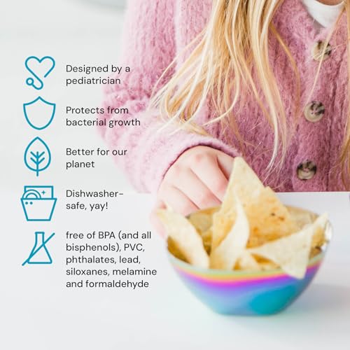 Ahimsa Stainless Steel Bowls for Kids | Non Toxic, Pediatrician Designed Toddler Bowls 12oz | Durable Metal Kids Bowl, Easy to Clean, Dishwasher Safe, Single Fun Rainbow - Image 4