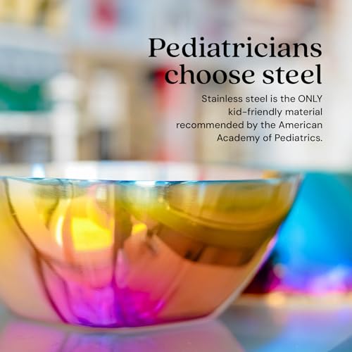 Ahimsa Stainless Steel Bowls for Kids | Non Toxic, Pediatrician Designed Toddler Bowls 12oz | Durable Metal Kids Bowl, Easy to Clean, Dishwasher Safe, Single Fun Rainbow - Image 3