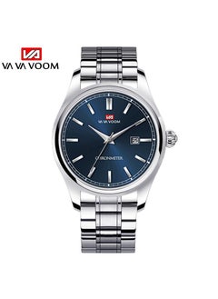 2022 New Mens Quartz Watch, Waterproof Fashion Calendar 2093G-LY blue face silver steel chain