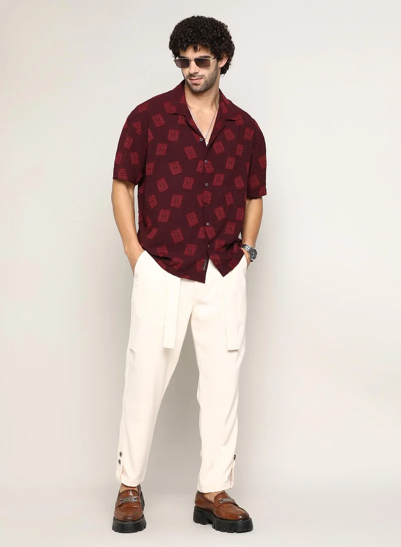كامبوس سوترا Men's Burgundy Red Indie-Cuban Oversized Shirt