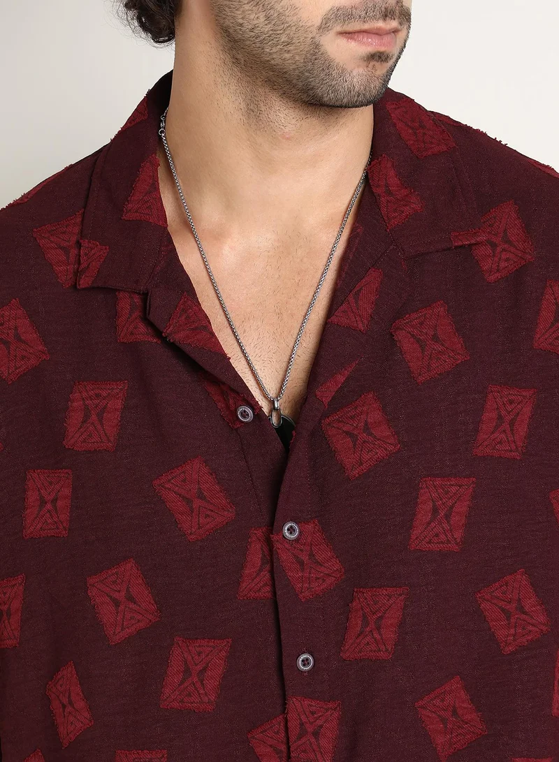 كامبوس سوترا Men's Burgundy Red Indie-Cuban Oversized Shirt