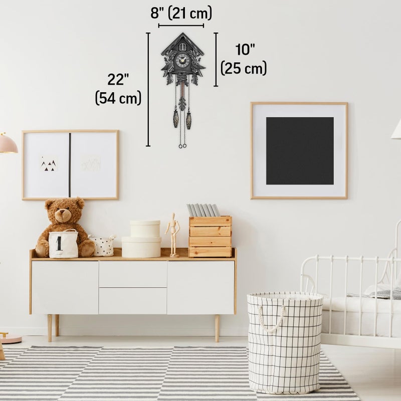 TIMEGEAR Cuckoo Clock with Night Mode, Singing Bird, Wooden Decorations and Swinging Pendulum - Image 4