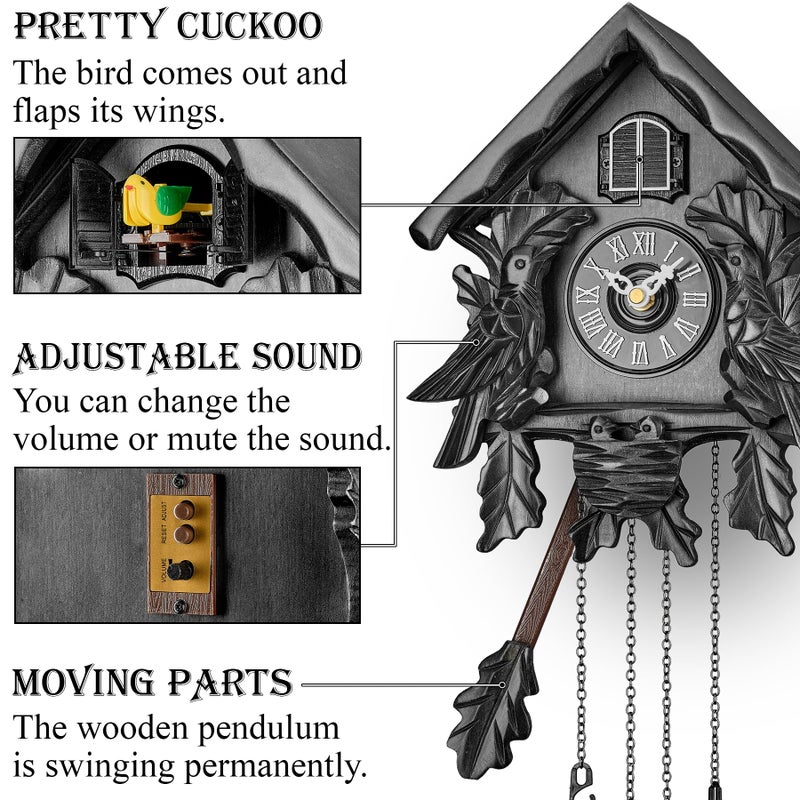 TIMEGEAR Cuckoo Clock with Night Mode, Singing Bird, Wooden Decorations and Swinging Pendulum - Image 3