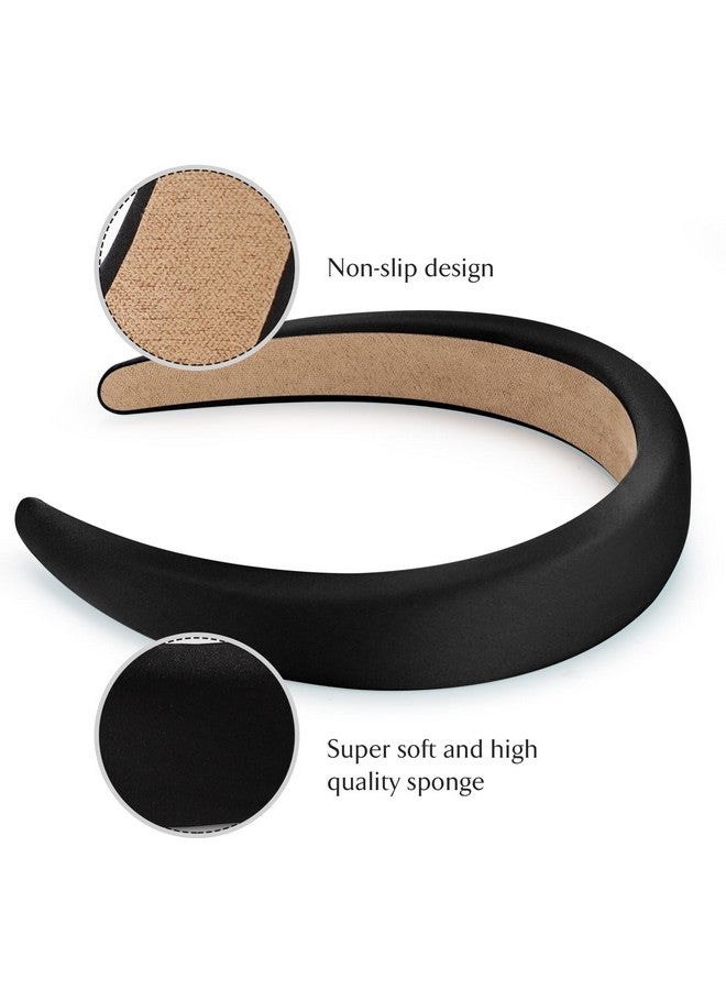WantGor Padded Headband For Women, Wide Sponge Headbands Plain Solid Hair Band Hoops Vintage Yoga Head Bands Fashion Elastic Hairband Accessories (Black) - Image 2