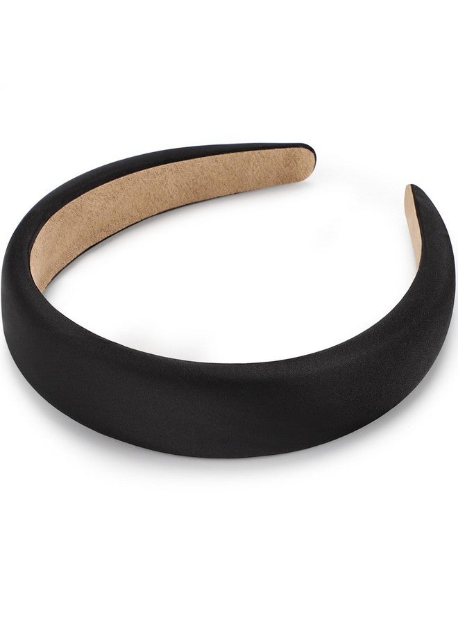 WantGor Padded Headband For Women, Wide Sponge Headbands Plain Solid Hair Band Hoops Vintage Yoga Head Bands Fashion Elastic Hairband Accessories (Black) - Image 1