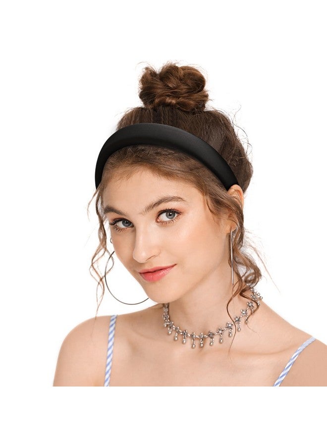 WantGor Padded Headband For Women, Wide Sponge Headbands Plain Solid Hair Band Hoops Vintage Yoga Head Bands Fashion Elastic Hairband Accessories (Black) - Image 3