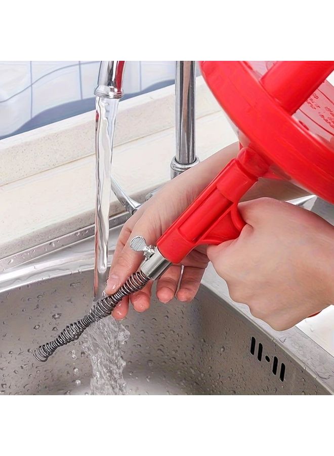 Red Heavy Duty Manual Sewer Toilet Unblocking Tool with Ergonomic Handle Sharp Auger - Image 4