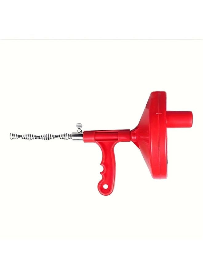 Red Heavy Duty Manual Sewer Toilet Unblocking Tool with Ergonomic Handle Sharp Auger - Image 1
