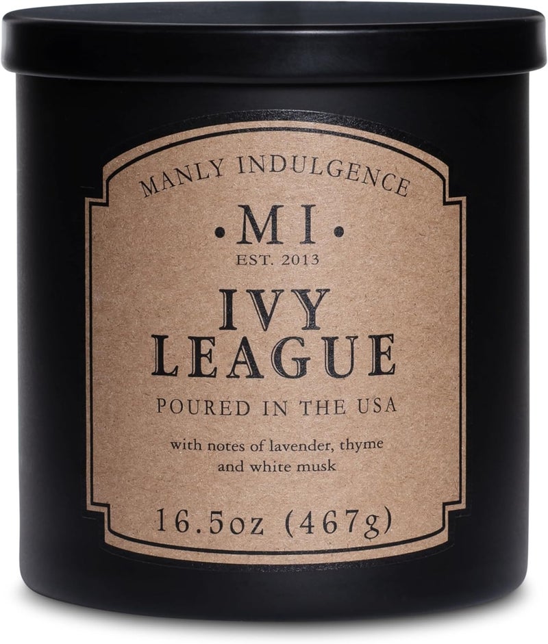 Manly Indulgence Ivy League Jar Candle 16.5 oz - - White Musk, Citrus, Thyme & Lavender - Earthy Amber - Up to 60 Hours Burn - Soy Blend Wax, USA Poured - Image 1