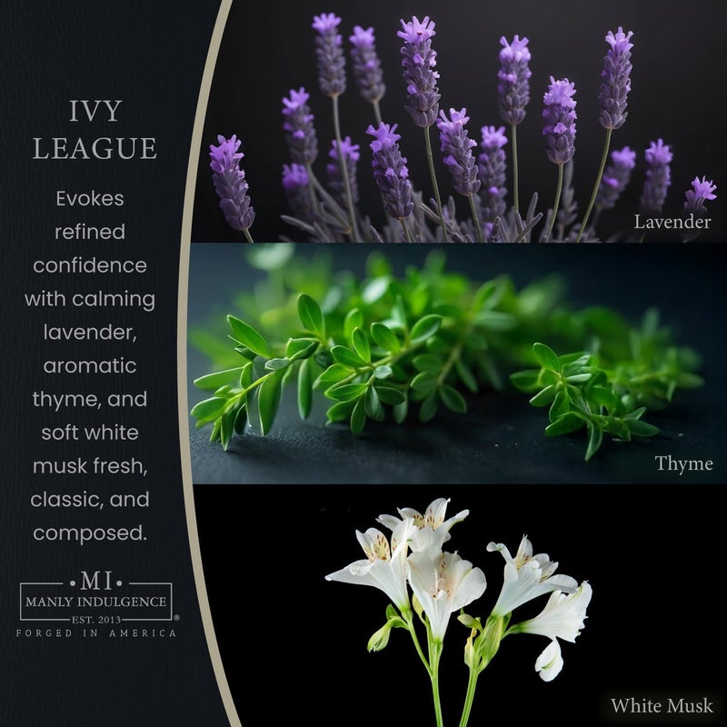 Manly Indulgence Ivy League Jar Candle 16.5 oz - - White Musk, Citrus, Thyme & Lavender - Earthy Amber - Up to 60 Hours Burn - Soy Blend Wax, USA Poured - Image 2