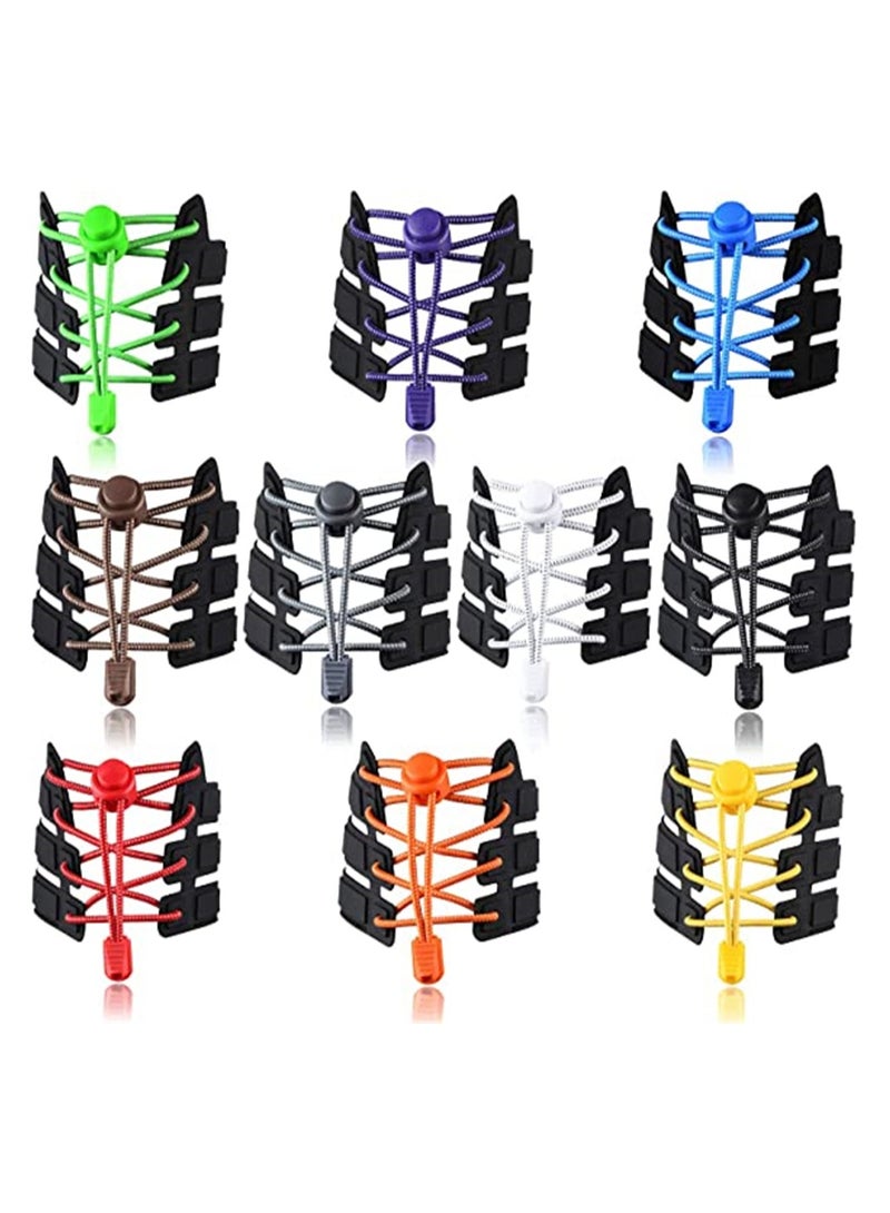 10 Pairs Elastic Shoe Laces No Tie Elastic Shoelaces with Lock Device Adjustable Tieless Shoe Laces Strings Fits ​Adults and Kids Boots Board and Casual Shoe - Image 1