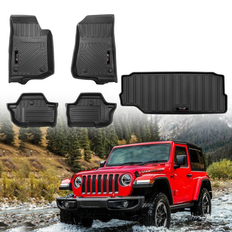 Yonugli for 20182024 2025 Jeep Wrangler JL 2 Door Custom Floor Mats Cargo Trunk Liner Accessories All Weather TPE Rubber Protection Mat for 20182025 Jeep Wrangler JL 2 Door