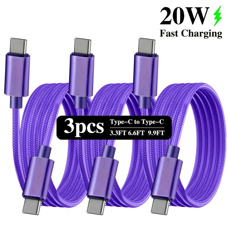 USB C to USB C Charging Cable Nylon Braided Fast Charging 20W 2M 6.6ft for iPhone 16 15 14 Samsung Vivo Oppo Xiaomi Oneplus Black Blue Golden - Image 2