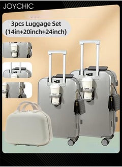 3 Pcs Luggage Set Carry On Luggage Suitcase Business Travel Large Capacity Waterproof Luggage with Cup Holder & USB Charging Port-14/20/24inch