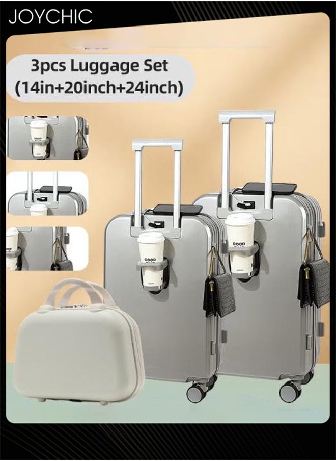 Joychic - 3 Pcs Luggage Set Carry On Luggage Suitcase Business Travel Large Capacity Waterproof Luggage with Cup Holder & USB Charging Port-14/20/24inch - Image 1