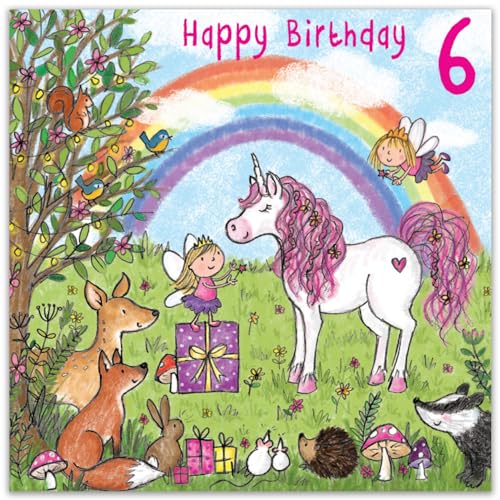 TWIZLER 6th Birthday Card Girl with Unicorn, Multicolor, 6.1 x 6.1 in - Image 2