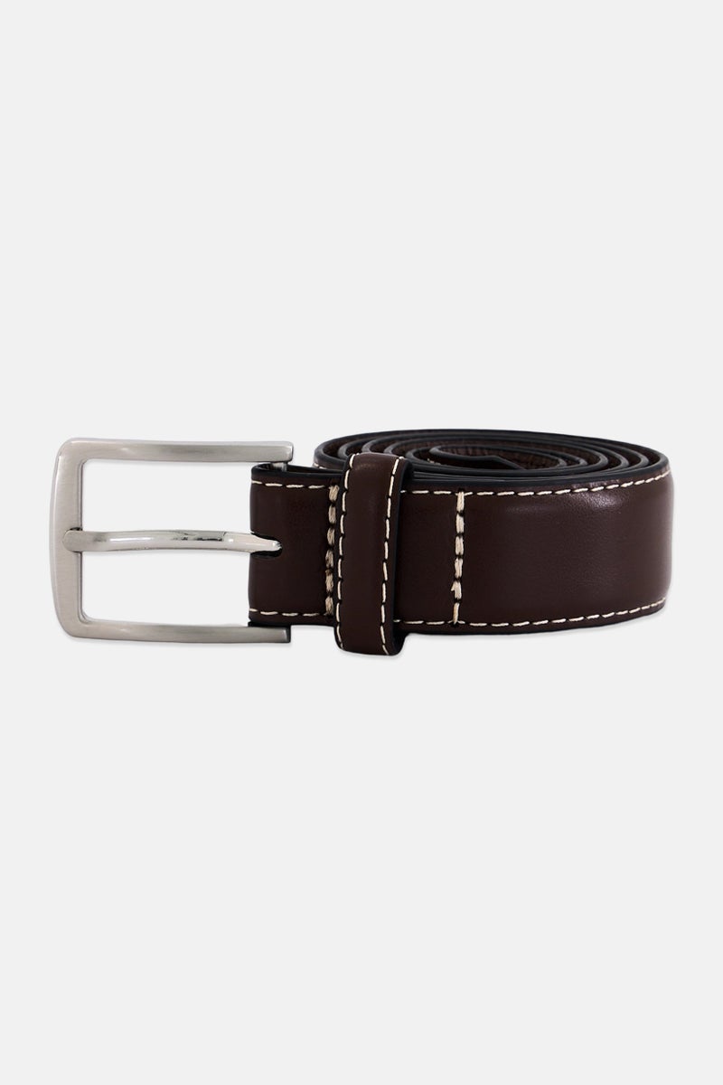 STEVE MADDEN Kids Boy Leather Contrast Stitch Belt, Brown  - Image 1