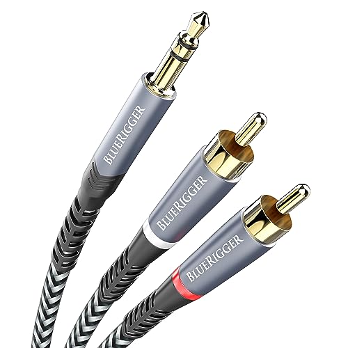 BlueRigger 3.5mm to RCA Audio Cable (12FT, RCA Male to Aux Audio, Braided, Headphone Jack Adapter, Metal Shell) - for Phones, Amplifiers, Tablets, Home Theater, Speakers, HDTV - Image 1