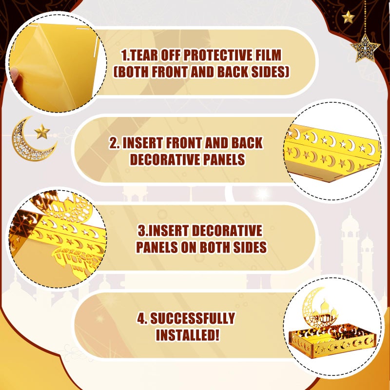 DoubleFill Ramadan Serving Tray Gold Eid Mubarak Holder Al-fitr Home Decoration for Moon Star Tray Gold Container for Home Islamic Muslim Party Tableware Kitchen Dessert Food Storage(Mosque) - Image 5