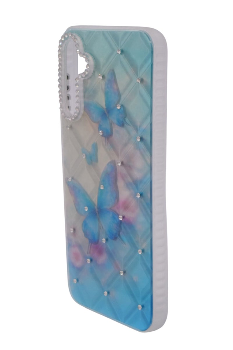 CFS TPU Butterflies Printed Back Cover Case with Rhinestone Camera Border For Samsung Galaxy A15 - Light Blue Transparent - Image 3