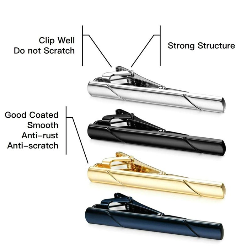 MOZETO Tie Clips for Men, Black Gold Blue Silver Tie Bar Set for Regular Ties, Luxury Box Gift Ideas - Image 2
