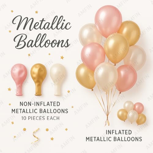 AMFIN (Pack of 34) Backdrop Bliss Birthday Decoration DIY Kit with Balloons, Fringe Curtain and Banner - Light Pink, Gold & White - Image 5