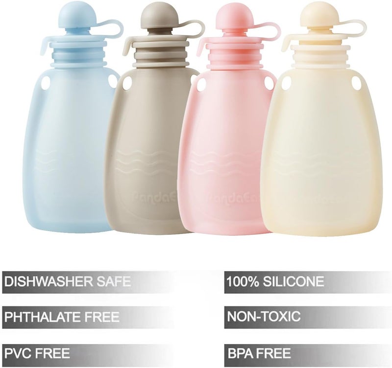 PandaEar Reusable Silicone Baby Food Pouches, 4 Pack Squeeze Pouches for Toddler Kids, BPA-Free Silicone Refillable Baby Food Storage, 5.5 oz/160 ml - Image 2