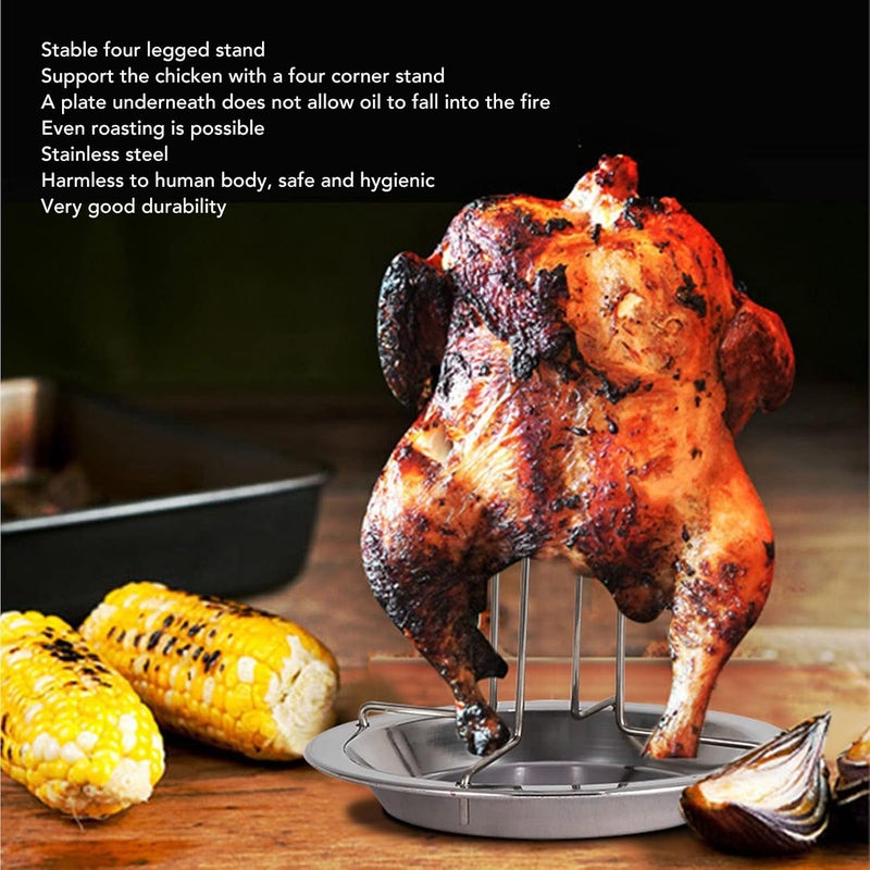 Stainless Steel Chicken Roaster Rack, Vertical Chicken Holder Roasting Pan with Rack Grilling Accessories for Camping Baking - Image 3
