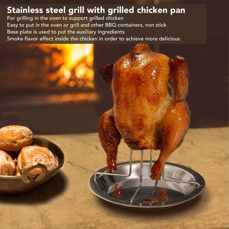 Stainless Steel Chicken Roaster Rack, Vertical Chicken Holder Roasting Pan with Rack Grilling Accessories for Camping Baking - Image 2