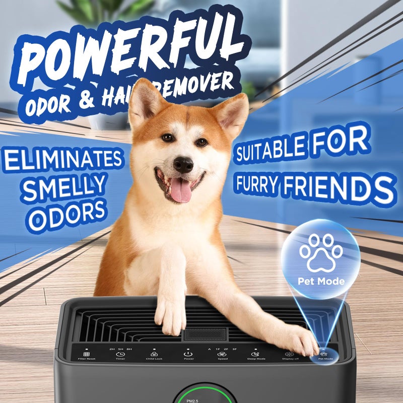 Mooka Air Purifiers for Home Large Room up to 2200sq.ft, MOOKA Air Purifier for Home Pets with Washable Filter, PM 2.5 Display Air Quality Sensor Air Cleaner for Bedroom, Dorm Room, Pets, Office PR1 - Image 2