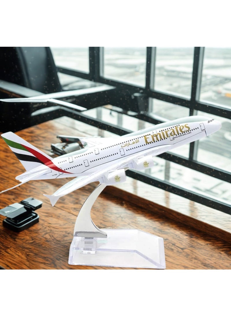 LIMOS - 16cm Emirates A380 Diecast Model Plane with Wheels, Base, and Attached Metal & Plastic Parts – Perfect Gift for Birthdays, Elegant Decor for Home and Office - Image 1