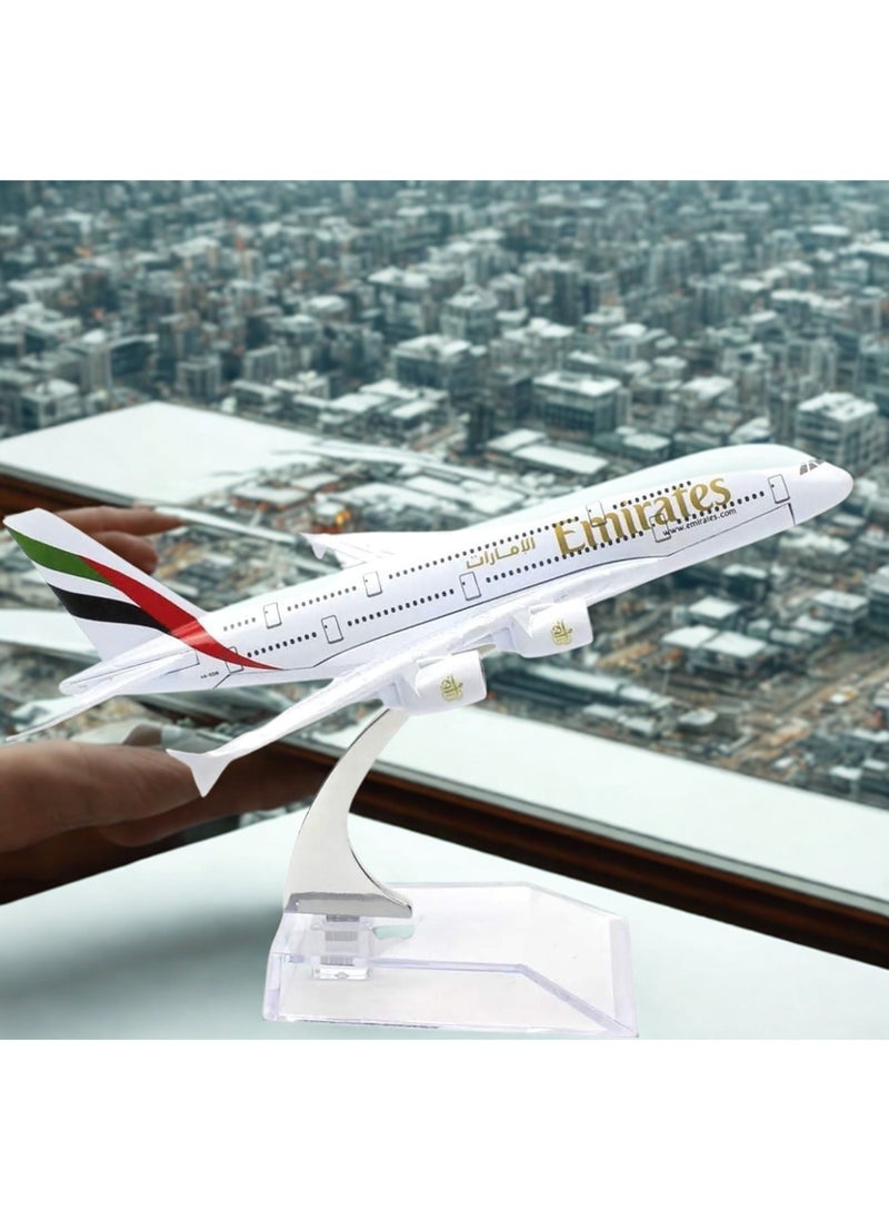 LIMOS - 16cm Emirates A380 Diecast Model Plane with Wheels, Base, and Attached Metal & Plastic Parts – Perfect Gift for Birthdays, Elegant Decor for Home and Office - Image 1
