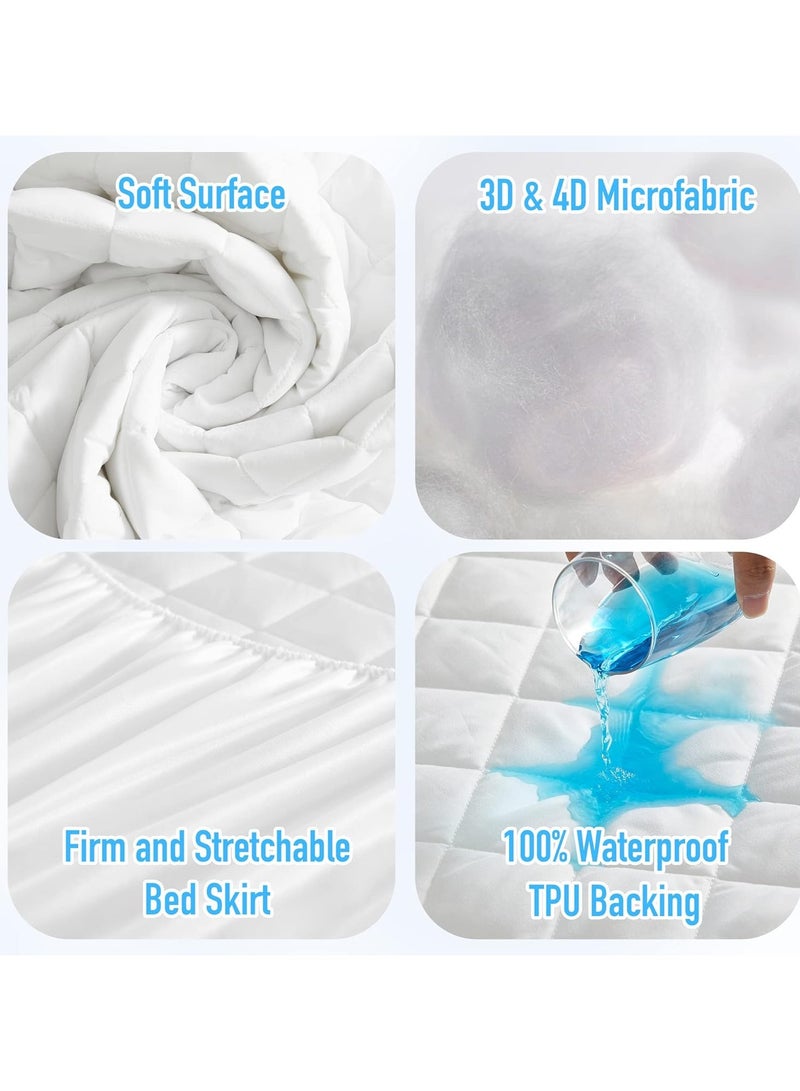 AUTOYSUR واقي مرتبة مقاوم للماء بنسبة 100%، غطاء مرتبة مبطن قابل للتنفس، واقي مرتبة قابل للتنفس، غطاء وسادة مرتبة ناعم قابل للتنفس، واقي مرتبة مقاوم للغبار (أبيض) - Image 3