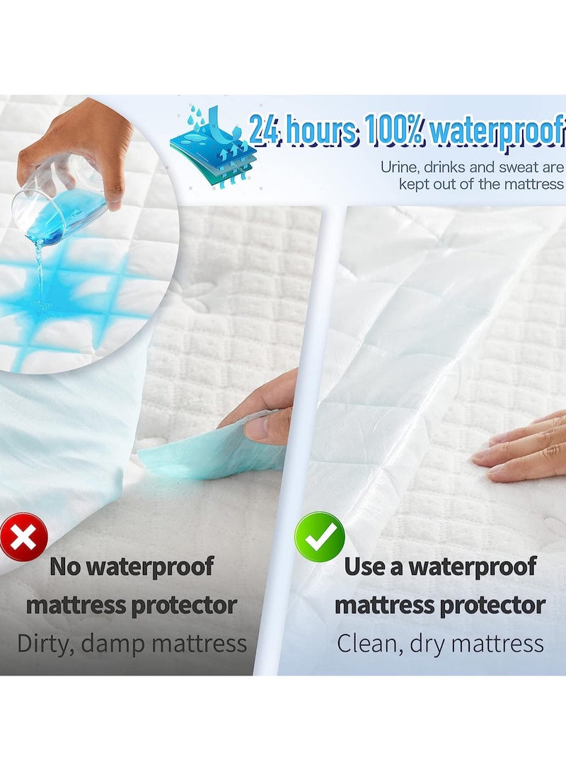 AUTOYSUR واقي مرتبة مقاوم للماء بنسبة 100%، غطاء مرتبة مبطن قابل للتنفس، واقي مرتبة قابل للتنفس، غطاء وسادة مرتبة ناعم قابل للتنفس، واقي مرتبة مقاوم للغبار (أبيض) - Image 4