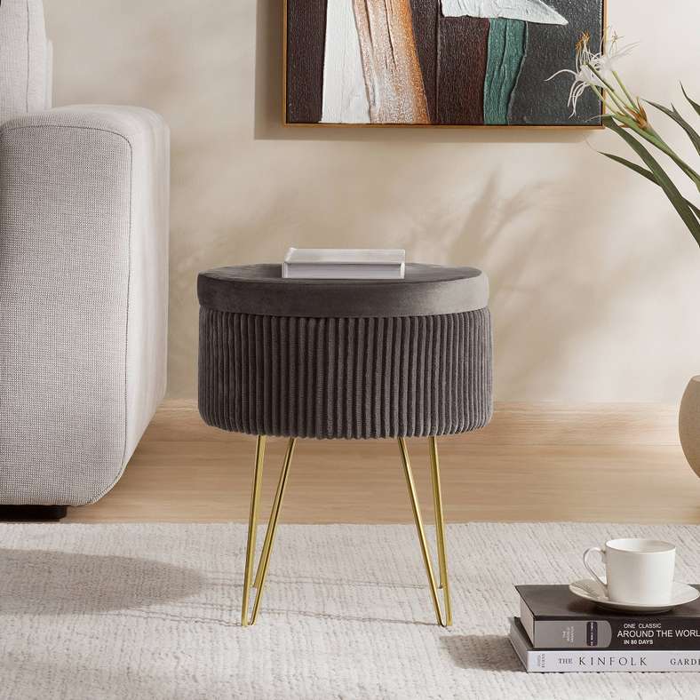 Pan Home كرسي تخزين أريس - رمادي وذهبي