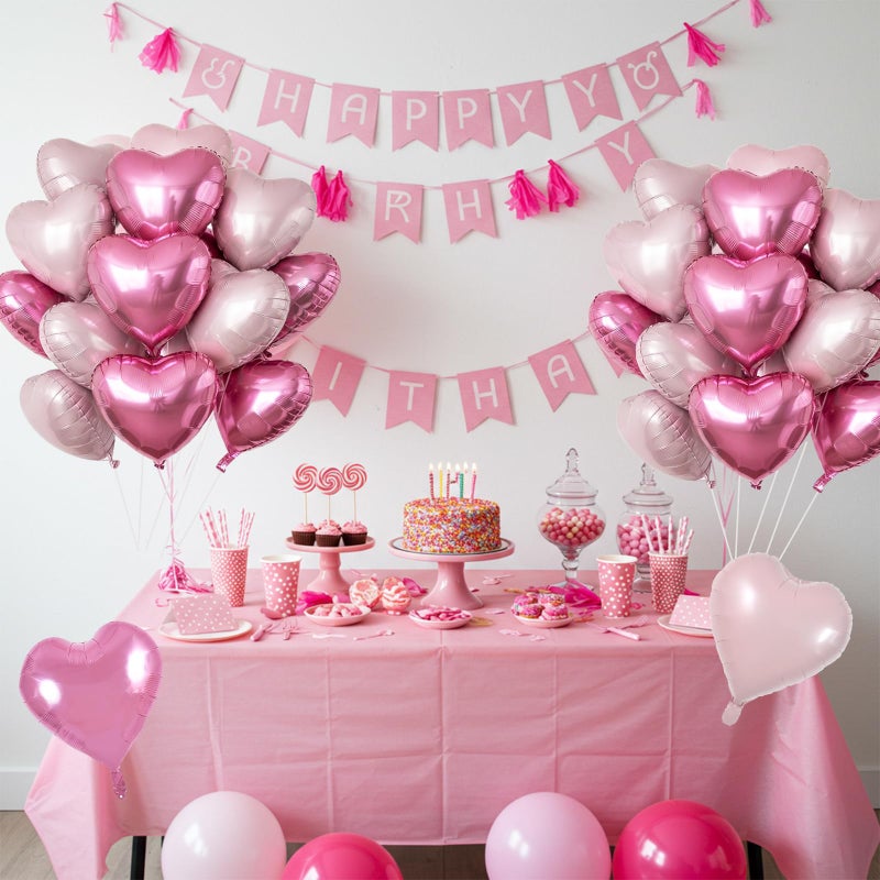 TONIFUL 30Pcs 18 Inch Pink Light Pink Balloons Pink Pastel Pink Heart Shape Foil Mylar Banners Decoration for Birthday Valentine's Day Wedding Bridal Shower Anniversary Engagement Party Supplies - Image 5