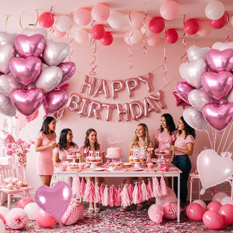TONIFUL 30Pcs 18 Inch Pink Light Pink Balloons Pink Pastel Pink Heart Shape Foil Mylar Banners Decoration for Birthday Valentine's Day Wedding Bridal Shower Anniversary Engagement Party Supplies - Image 3