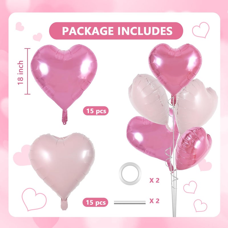 TONIFUL 30Pcs 18 Inch Pink Light Pink Balloons Pink Pastel Pink Heart Shape Foil Mylar Banners Decoration for Birthday Valentine's Day Wedding Bridal Shower Anniversary Engagement Party Supplies - Image 2