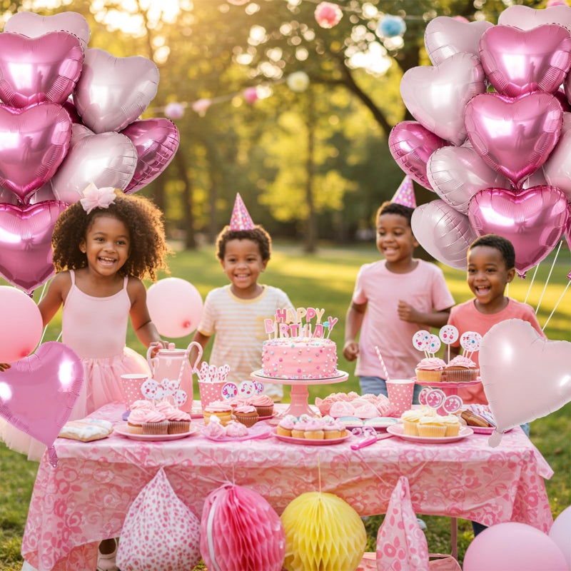 TONIFUL 30Pcs 18 Inch Pink Light Pink Balloons Pink Pastel Pink Heart Shape Foil Mylar Banners Decoration for Birthday Valentine's Day Wedding Bridal Shower Anniversary Engagement Party Supplies - Image 4